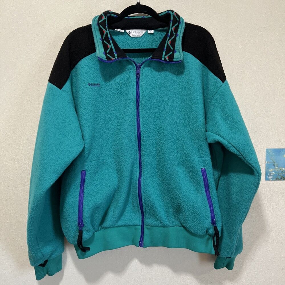 Men's Vintage Columbia Radial Full  Zip Green Fleece Sweatshirt Jacket XL